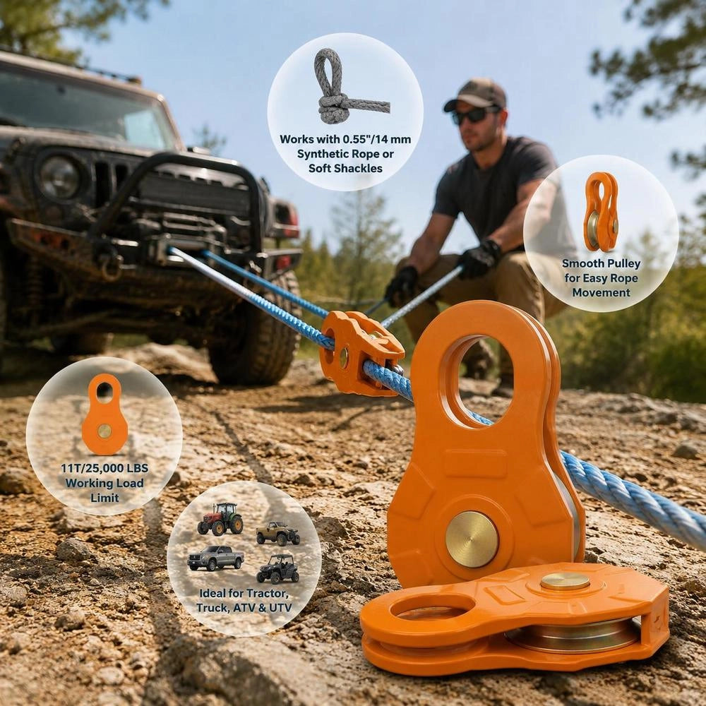 Snatch Block, 11T/11.3 Kg Working Load Limit, Heavy-duty Winch Pulley For 14 Mm Synthetic Rope Or Soft Sling, Off-road Recovery Accessory For Tractor, Truck, ATV & UTV, 2 Packs