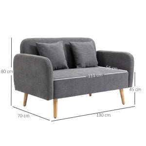 Divano a 2 posti moderno con 2 cuscini e poggiapiedi regolabili in poliestere grigio 130 × 70 × 80 cm