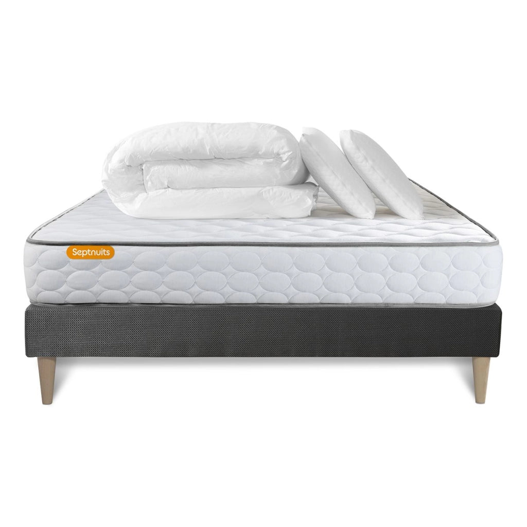 Pacchetto letto completo - Materasso 160x200cm + Box spring con doghe (kit) + 2 cuscini + Piumino - Memo