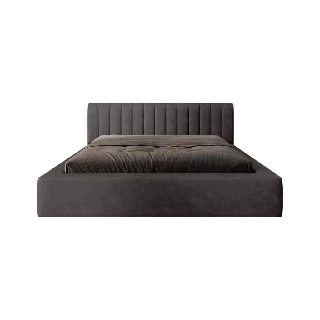 Letto contenitore CERVIN – Velluto morbido Carbone minerale – 180x200 cm – Rete sollevabile – Design contemporaneo