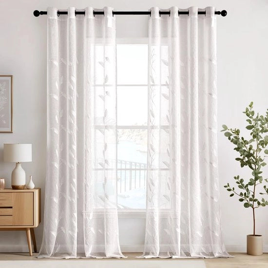 Set di tende bianche con disegno a rilievo a foglia - set da 2 - 140 x 245 cm - voile