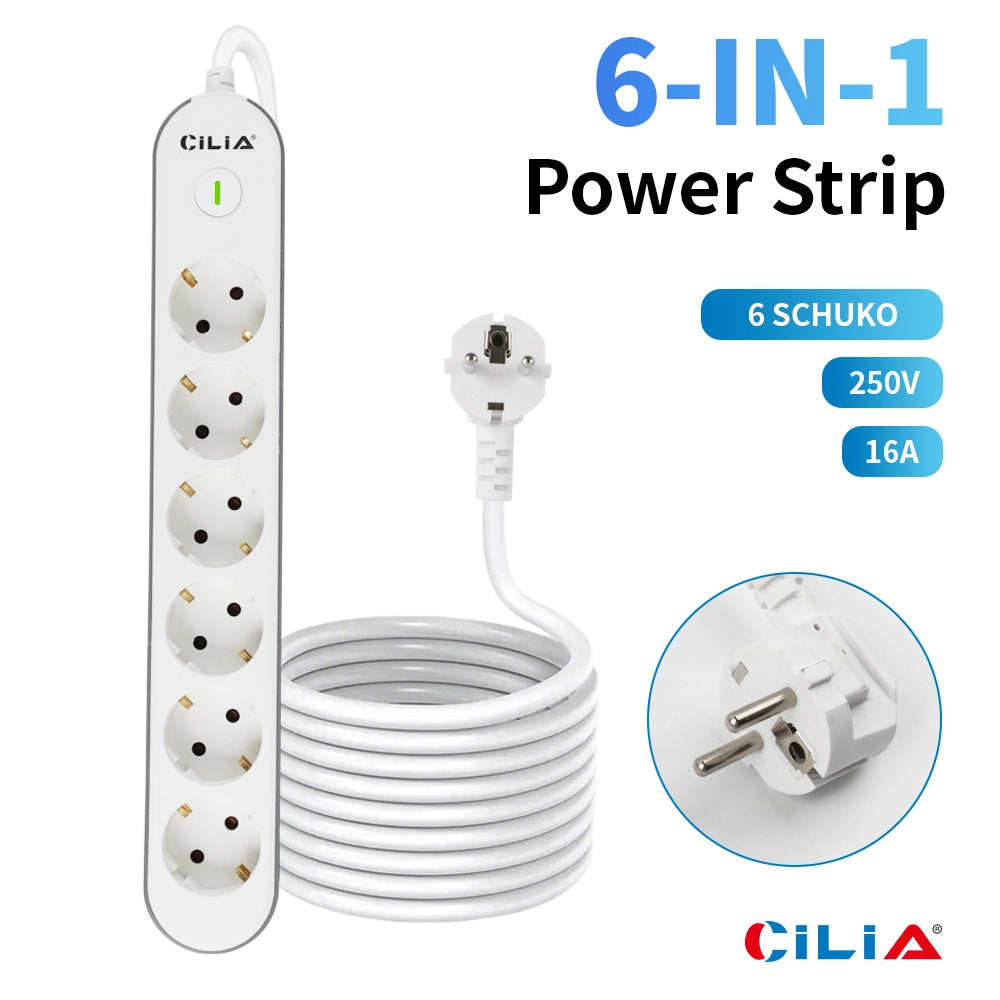 Ciabatta Elettrica 6 Prese con Interruttore e Protezione ¨C Xylo ¨C Bianco 1.5 m