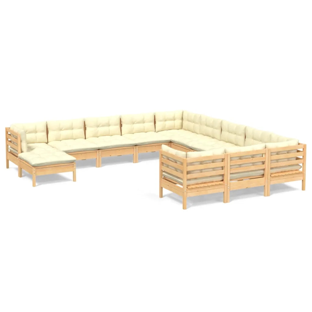 Set Divani da Giardino 12 pz con Cuscini Crema in Massello di Pino 3097067