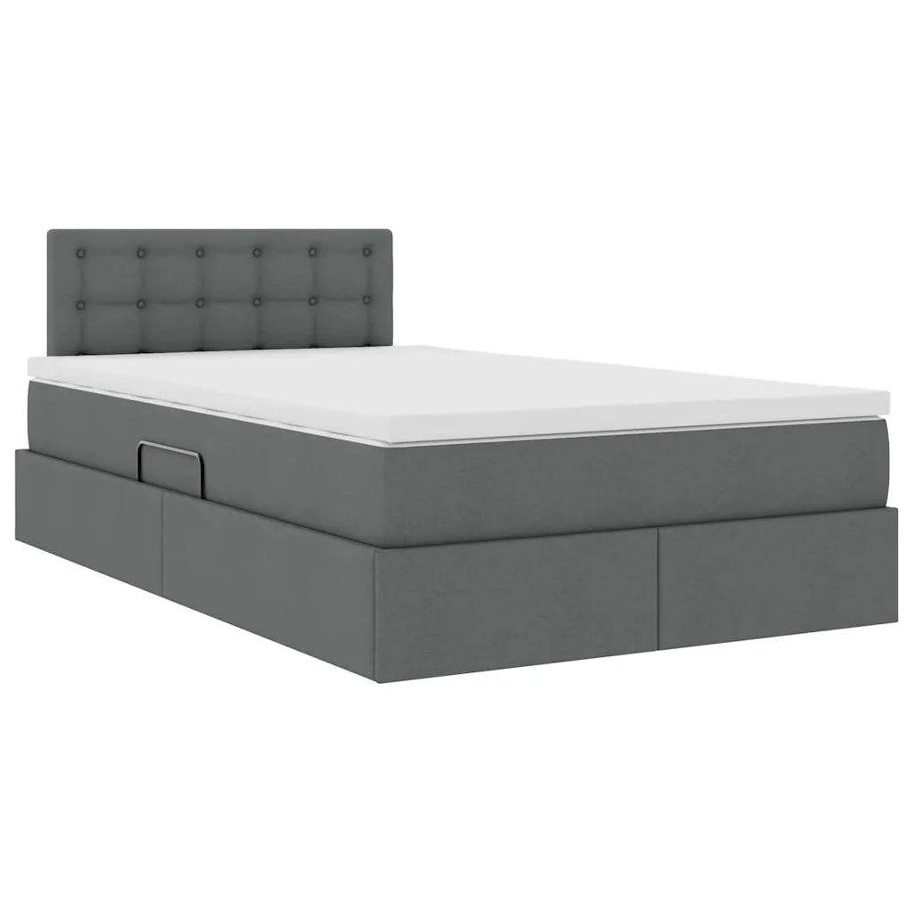 Letto con contenitore e LED Grigio scuro 120 x 200 cm Tessuto