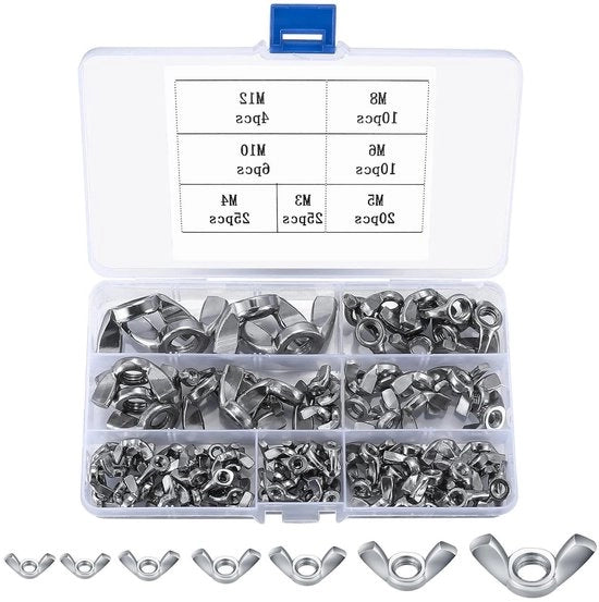Kit Assortimento Mostrine Farfalla Premium - 100-Del - Acciaio Inossidabile - Kit Mostrine Ali - Per Fai-da-te - M3/M4/M5/M6/M8/M10/M12.