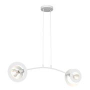 Lampadario 2 Luci Crono Acciaio Bianco A Bracci E Diffusori A Doppio Cerchio