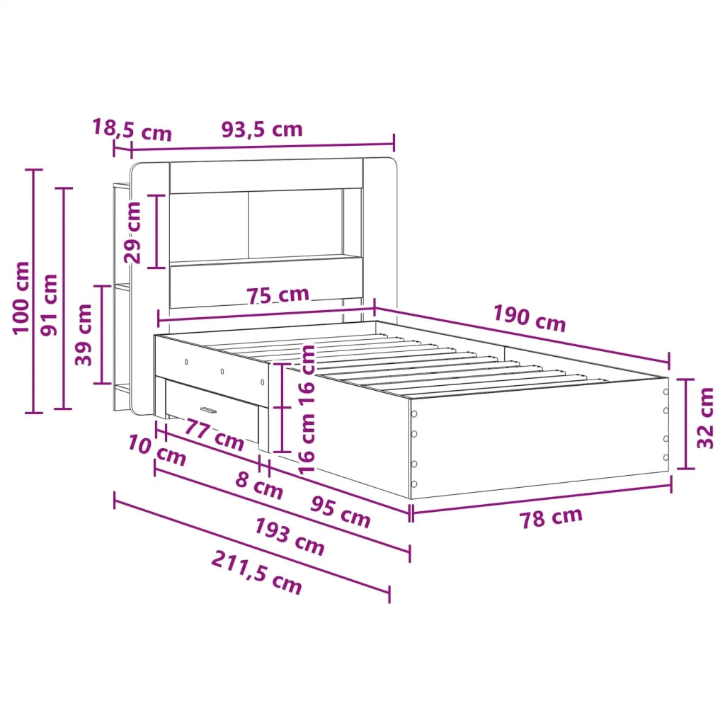 Telaio del letto con storage con cassetto Nero 75 x 190 cm 3433801