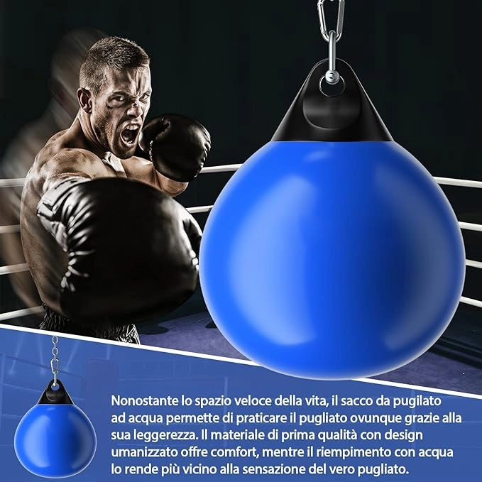 Sacco da Boxe per Bambini ed Adulti 50 kg, Sacco da Boxe ad Acqua con Catena Metallica Regolabile, Ganci, Fibbie di Assicurazione e Tubo dell’Acqua