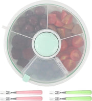 Spinner di snack rotante per bambini - organizzatore di snack portatile con forchette - contenitore per snack e frutta (verde menta) .