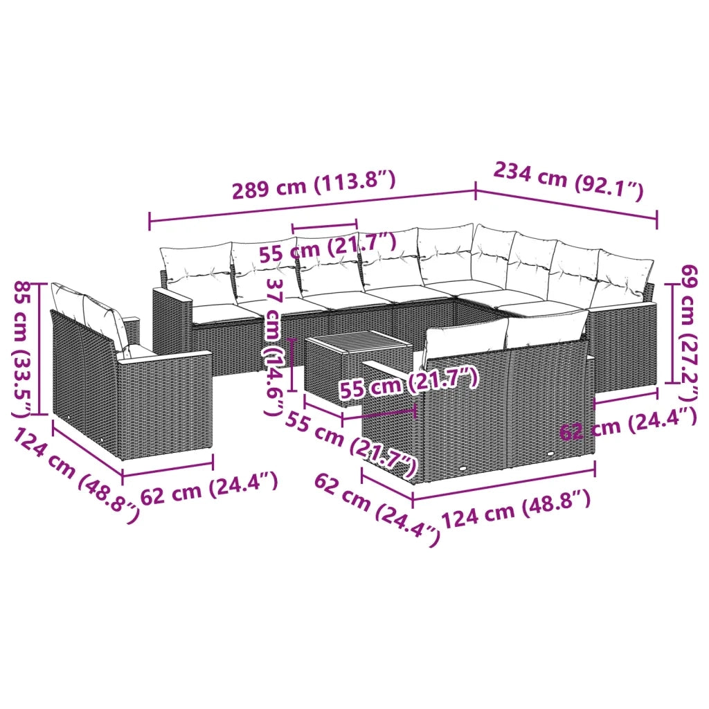Set Divani da Giardino 13pz con Cuscini Nero in Polyrattancod mxl 112514