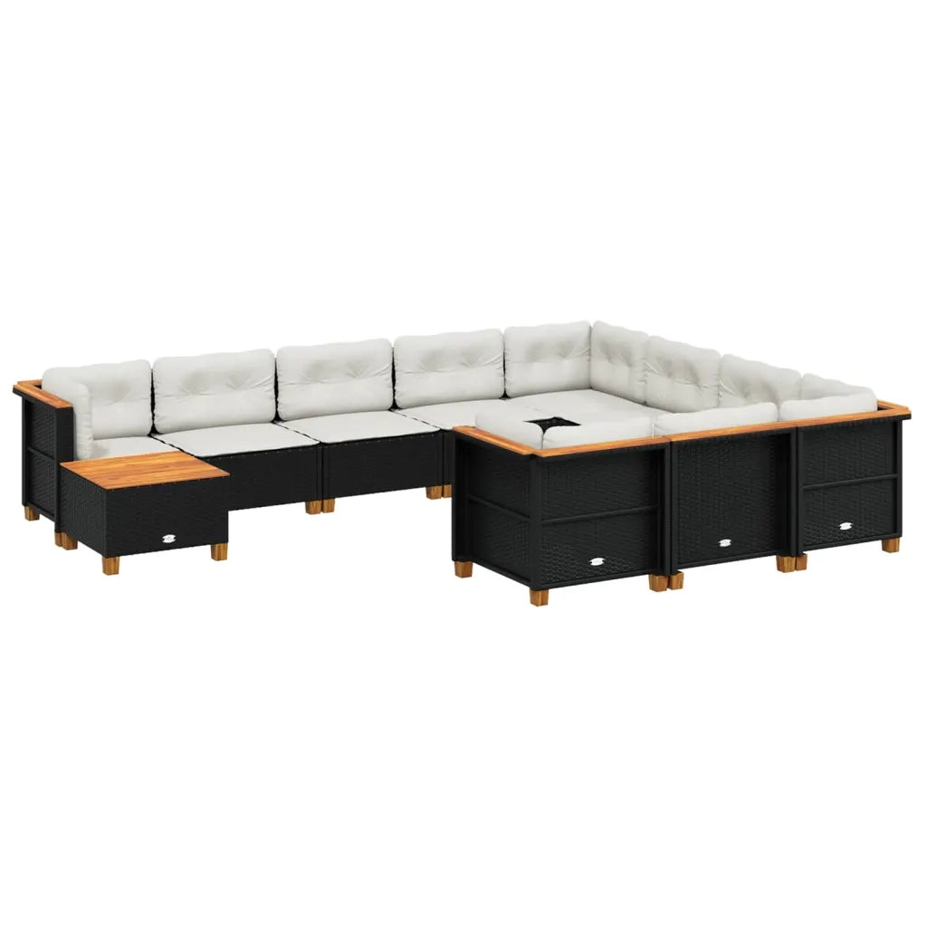 Set Divani da Giardino 11 pz con Cuscini in Polyrattan Nero 3262055