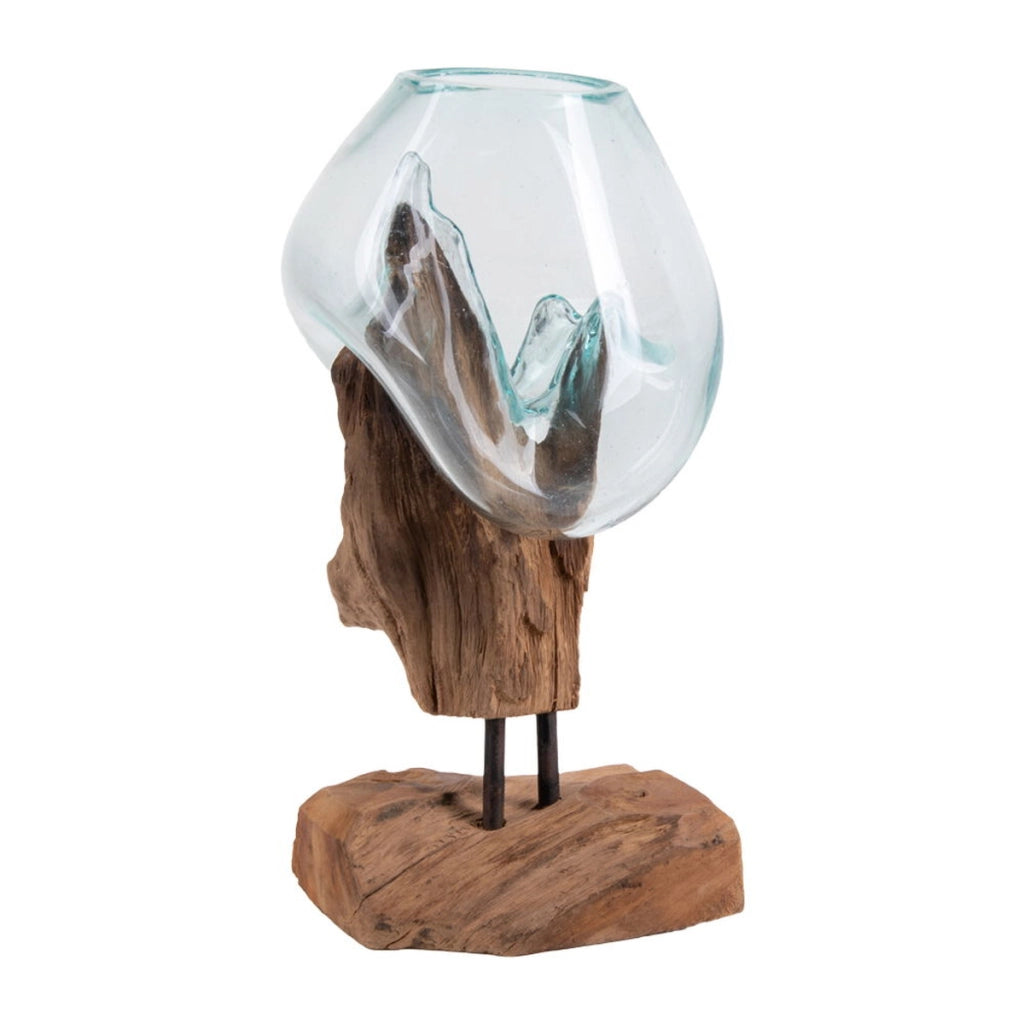 Terrario San Marino in vetro a goccia su base in radice di teak 18x15xh25 cm