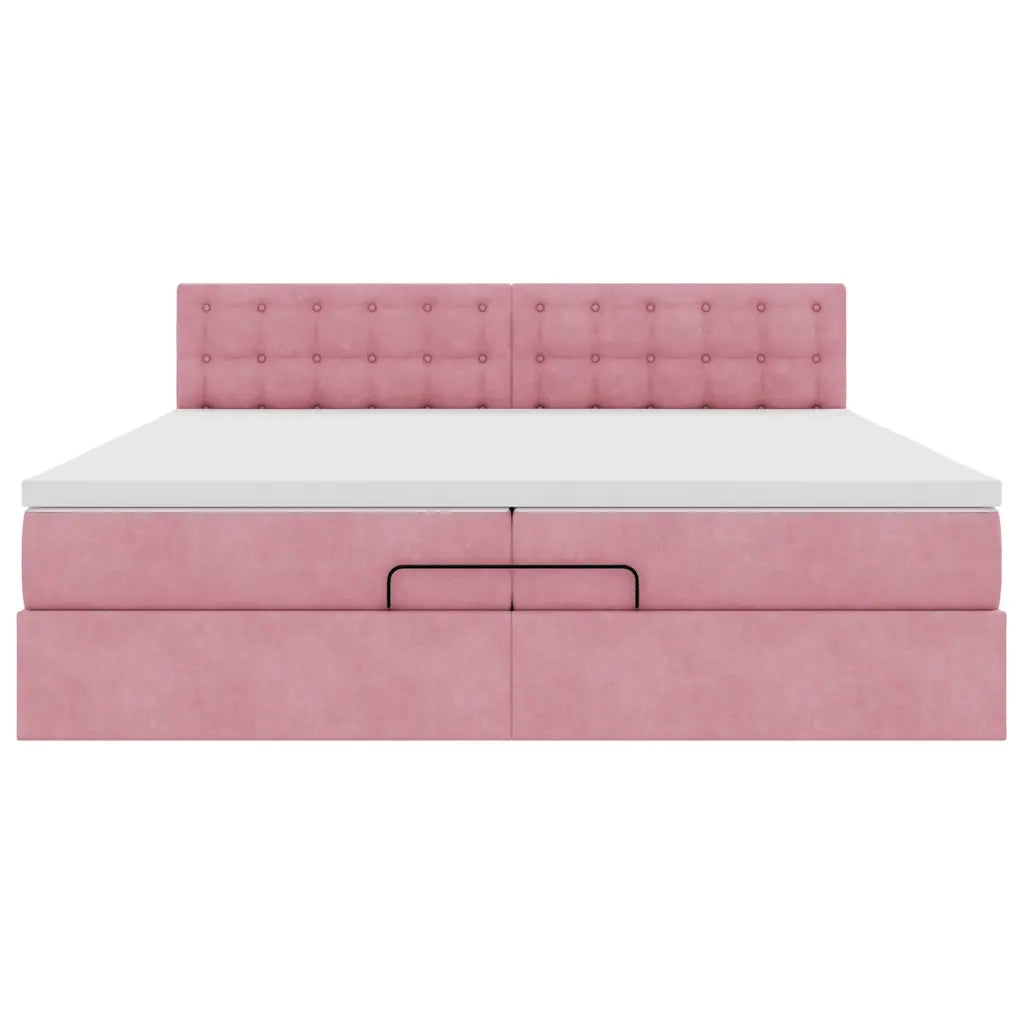 Struttura Letto Pouf con Materasso Rosa 200x200 cm Velluto