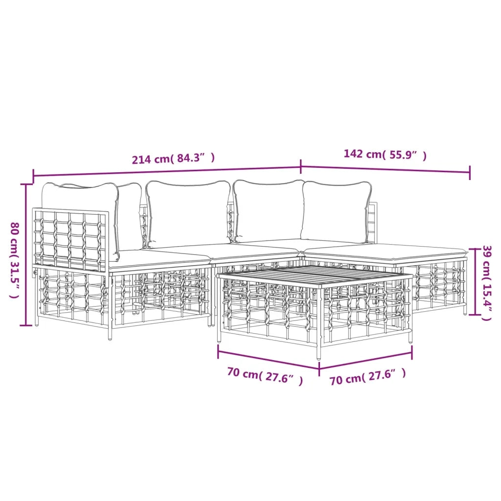 Set Divani da Giardino 4 pz con Cuscini Antracite in Polyrattan 3186740