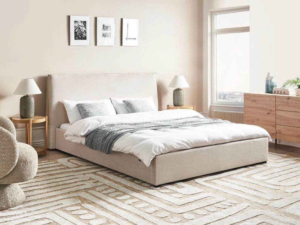 Letto matrimoniale ad acqua in velluto bianco sporco 160 x 200 cm classico minimalista