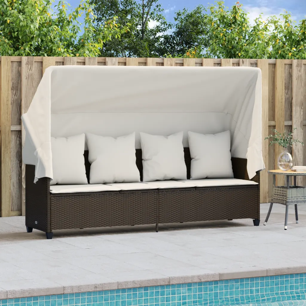 Lettino Prendisole | Sdraio da giardino | Lettino da sole con Baldacchino e Cuscini Marrone?Polyrattan