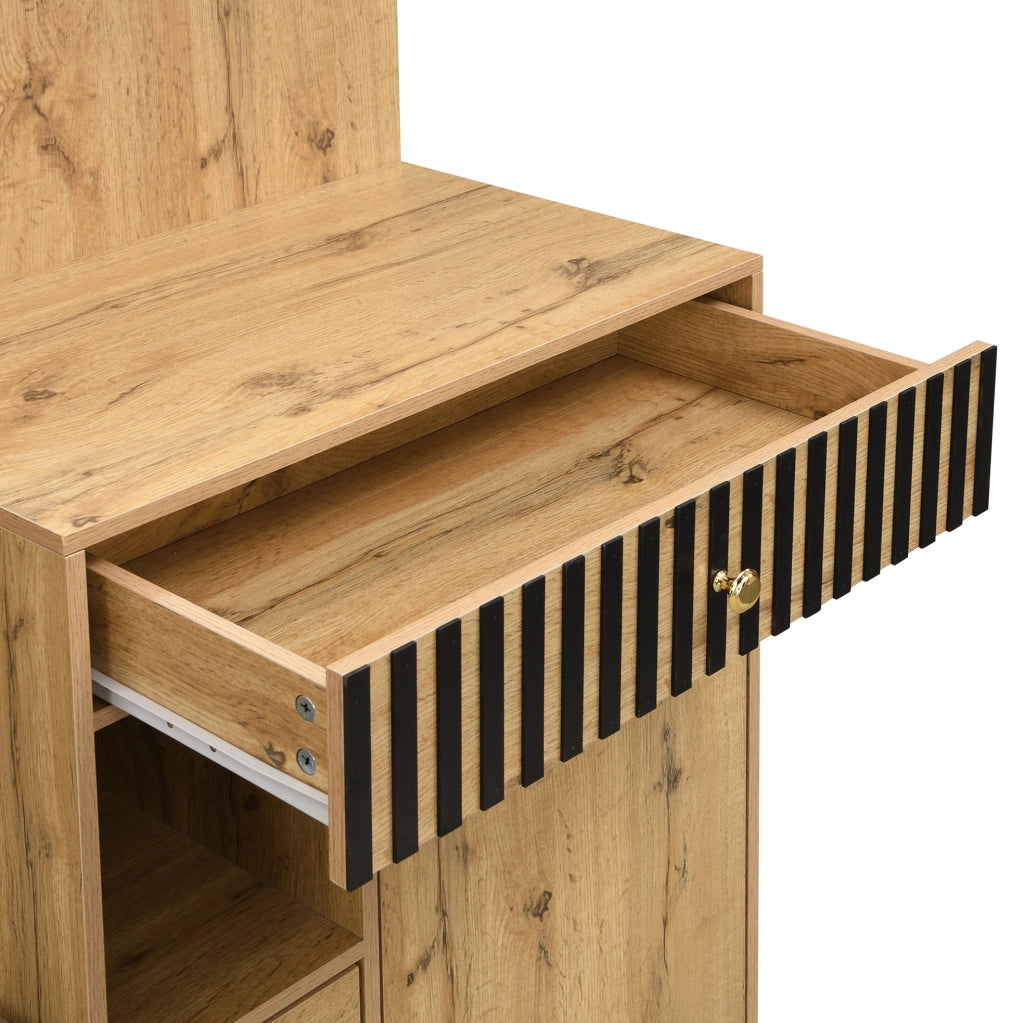 Mobile da ingresso con specchio 110x37x185，5 cm in MDF naturale e nero