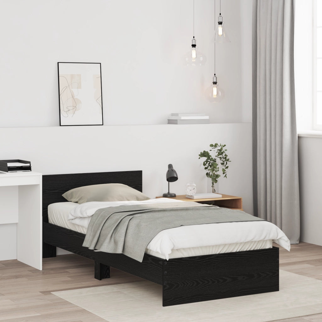 Letto senza Materasso con Testiera Nero Rovere 75x190 cm