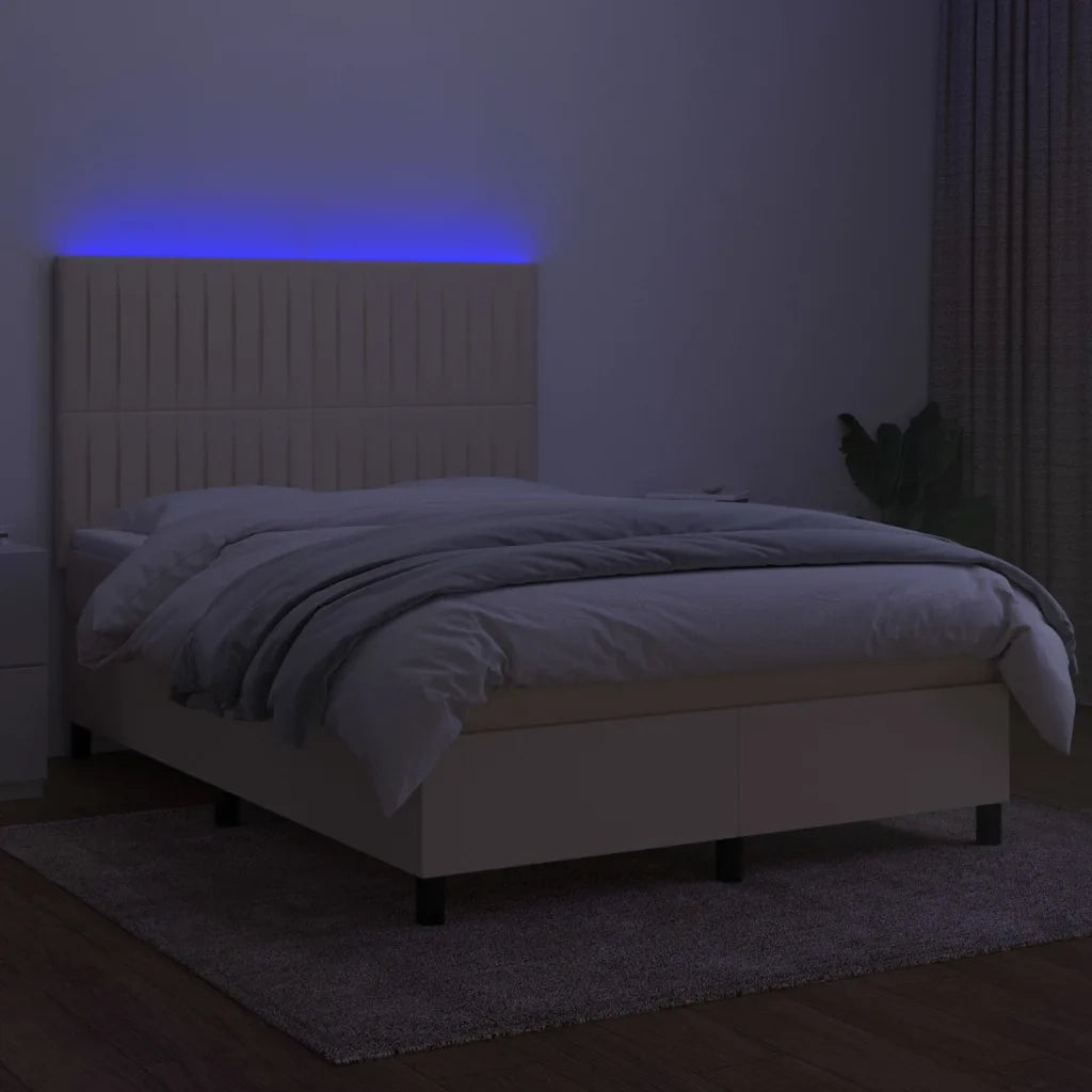 Letto a Molle con Materasso e LED Crema 140x190 cm in Tessuto 3135034