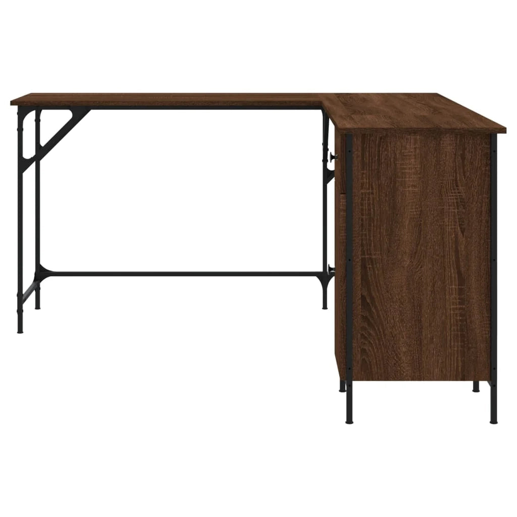 Scrivania tavolo postazione di lavoro mobile per computer studio rovere 141 x 141 x 75 cm legno ingegnerizzato marrone 02_0023621