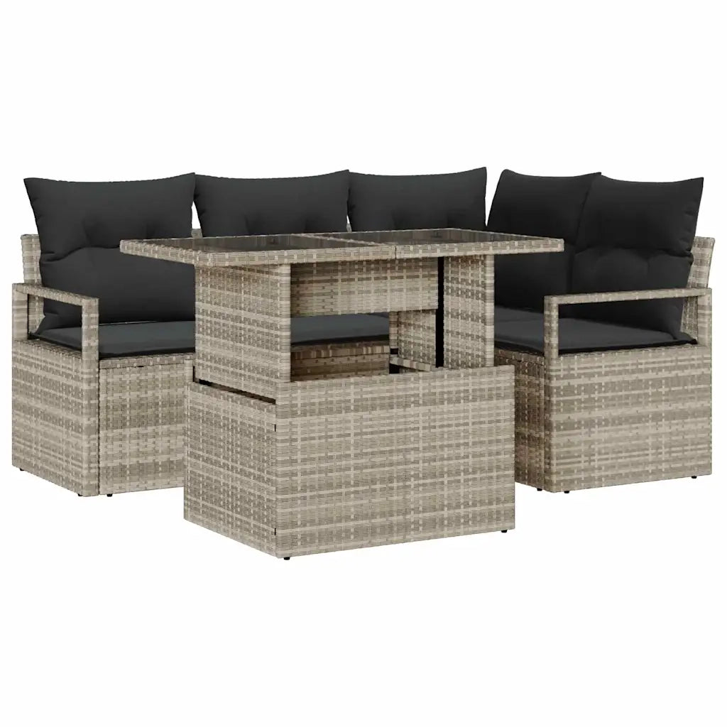Set Divano da Giardino 5 pcs Grigio chiaro polyrattan 3348818