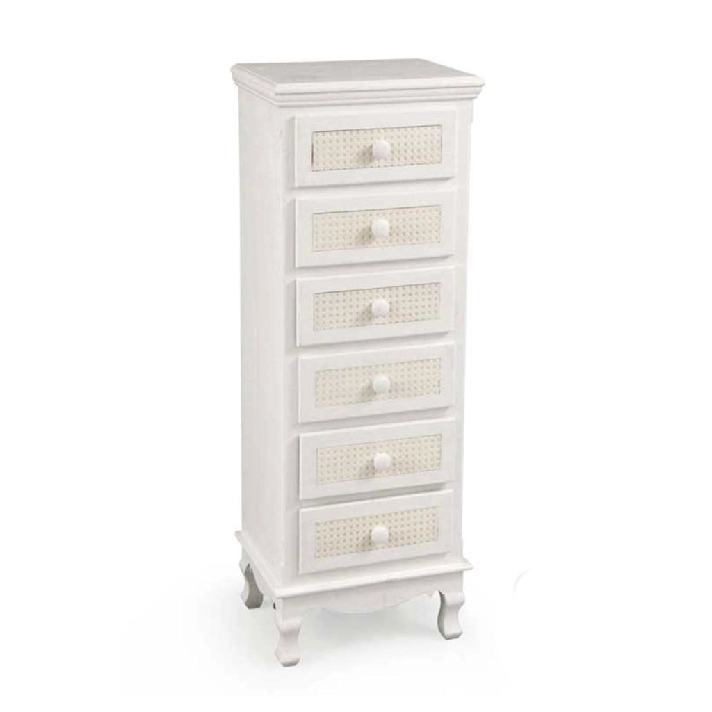 VIENNA CASSETTIERA SLIM A 6 CASSETTI 40X30X112 CM IN COLORE BIANCO E CREMA