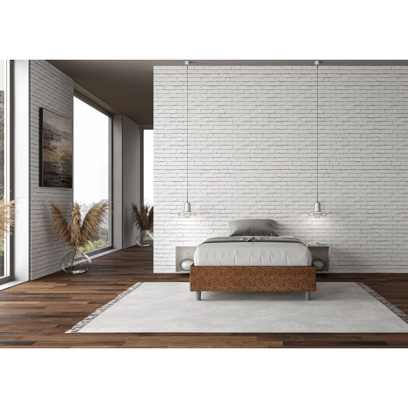 Letto Sommier imbottito 1 piazza e mezza 120x200 cm tessuto Era Azelia - Contenitore,Arancione
