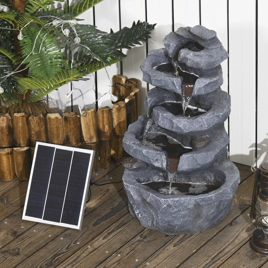 Fontana da giardino solare a 5 livelli in resina con luci LED e pompa ¨C zephmum ¨C grigio