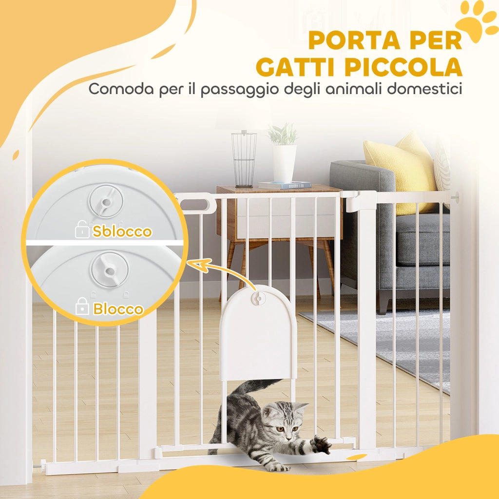 Cancelletto Estensibile per Cani con Porta Automatica ¨C zephmum ¨C Bianco, Metallo e ABS, 75-131x76 cm