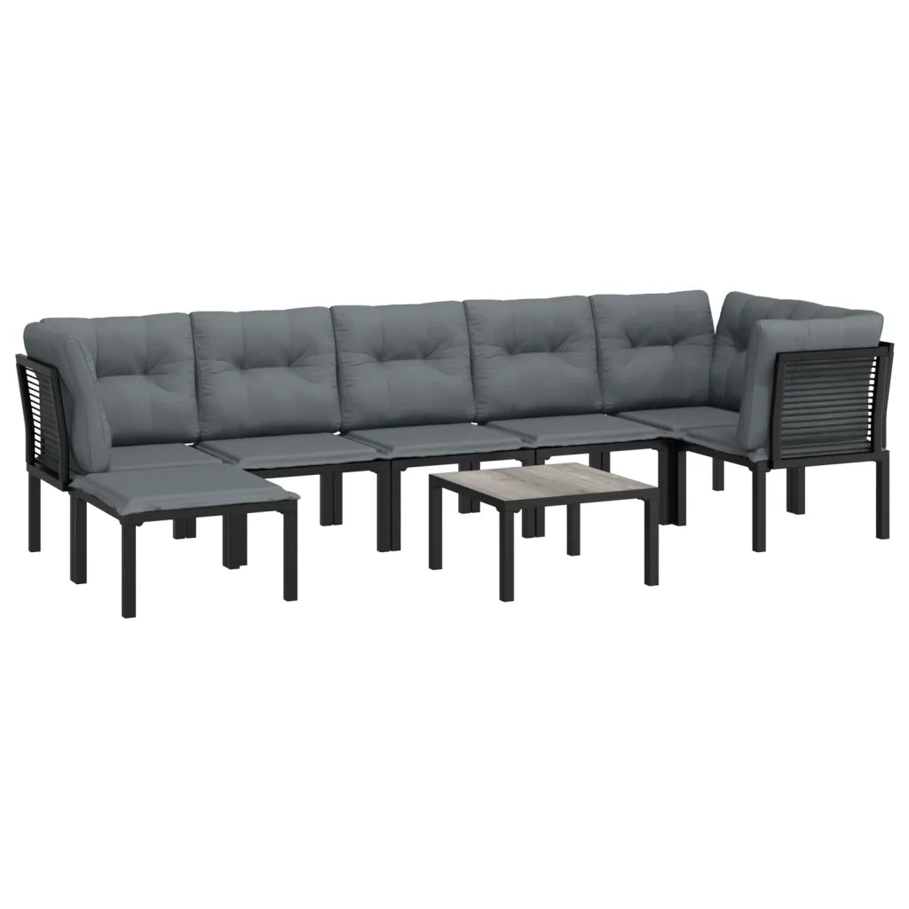 Set Salotto da Giardino 8 pz | Set di Mobili da Esterno Nero e Grigio in Polyrattan