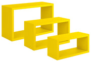 Set 3 Mensole da Parete Rettangolare in Fibra di Legno Trittico Giallo Canarino