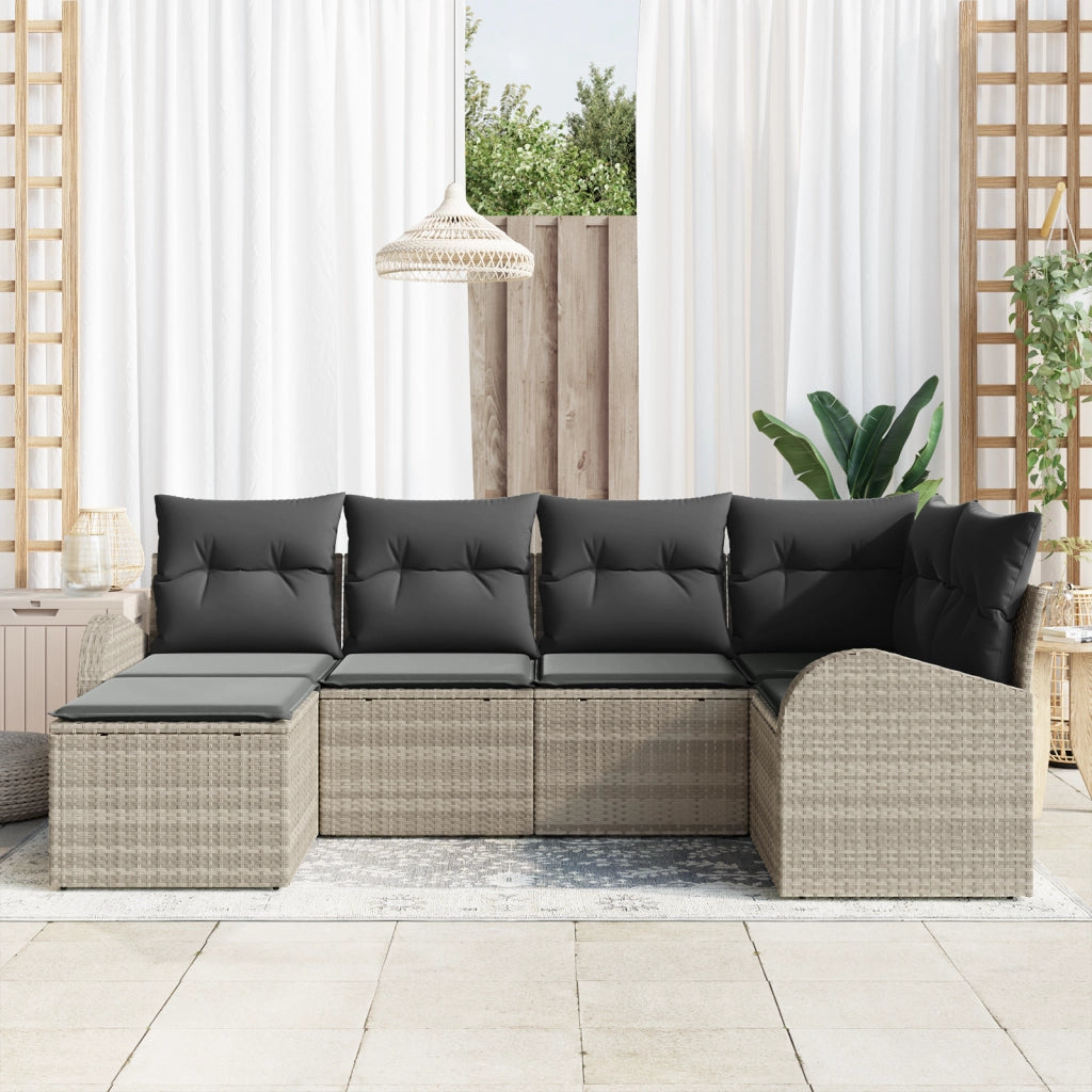 Set Divano da Giardino 6 Pezzi con Cuscini Grigio Chiaro in Rattan Polietilene