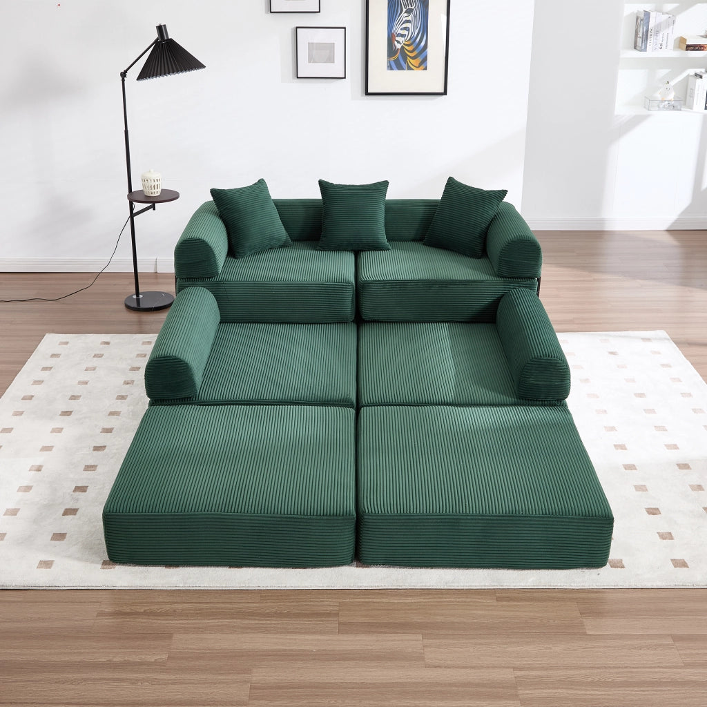 SOFÀ Modulare 270x180x64 cm Verde Smeraldo in Velluto a coste