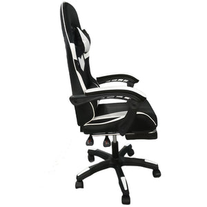 Sedia da Gaming Ergonomica con Poggiapiedi e Cuscini in PVC Bianco e Nero