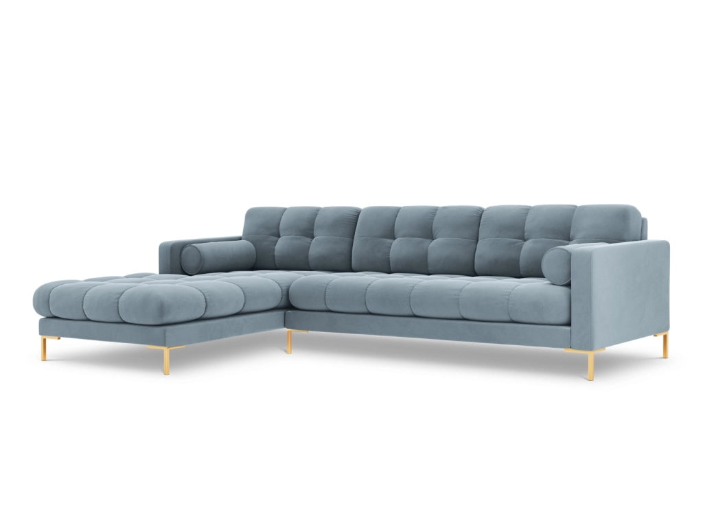 Cosmopolitan Design - Divano angolare sinistro "Bali" 5 posti in velluto azzurro 