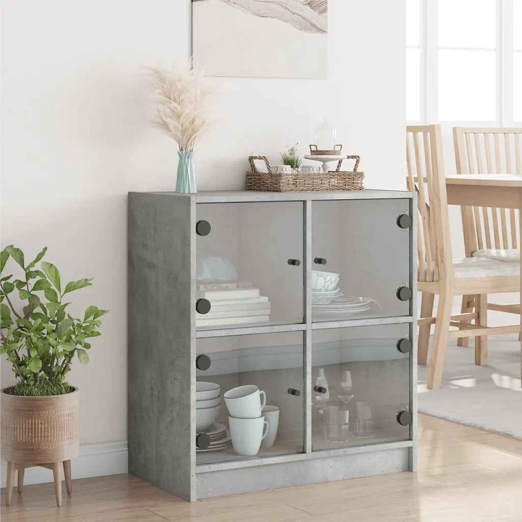 Mobile con Ante in Vetro Grigio Cemento 68x37x75,5 cm 836381