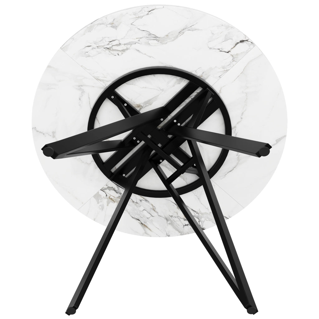 Tavolo da pranzo rotondo per 4 persone con piedi regolabili, finitura effetto marmo, in MDF, nero, 100 × 100 × 76 cm