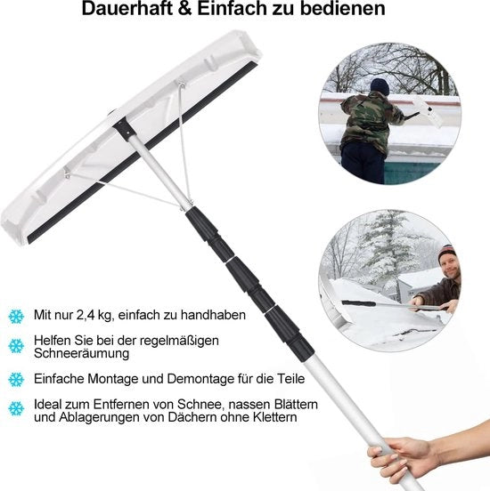 Sneeuwschep per tetto con guaina in gomma, portata di altezza 201-630 cm, rastrelliera in alluminio, rastrelliera per tetto, spazzaneve per impianto solare e tetto.