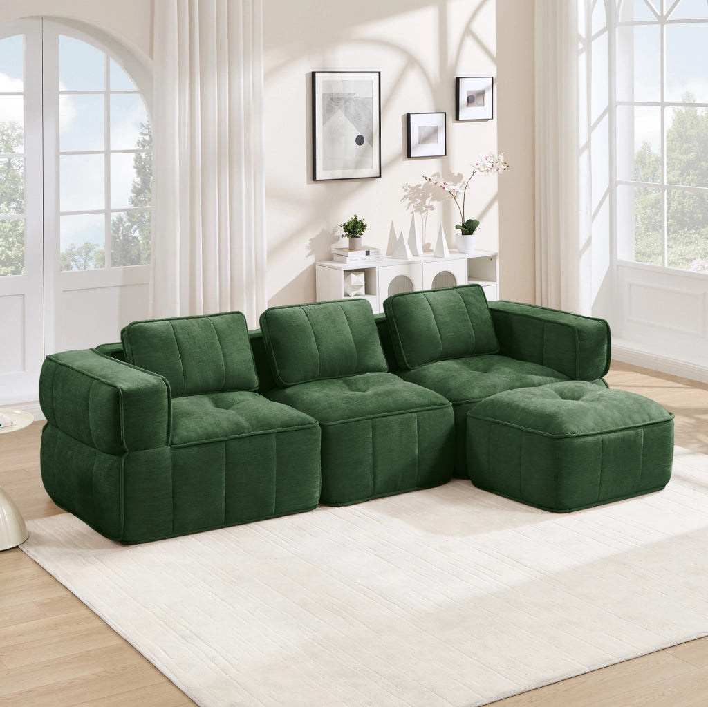 Divano angolare modulare in poliestere verde con pouf HOMVRA