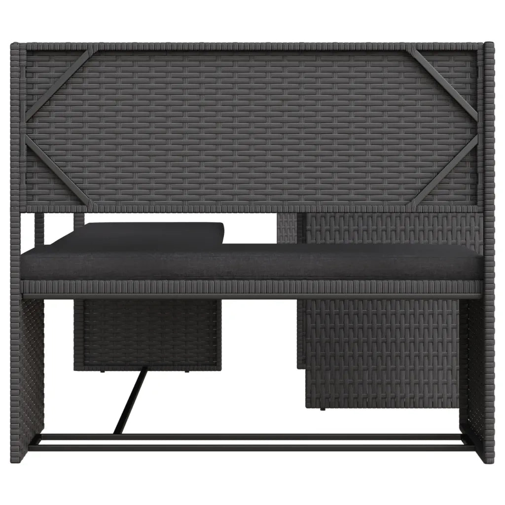 Divano da Giardino con Tavolo e Cuscini a L Nero in Polyrattan 362347