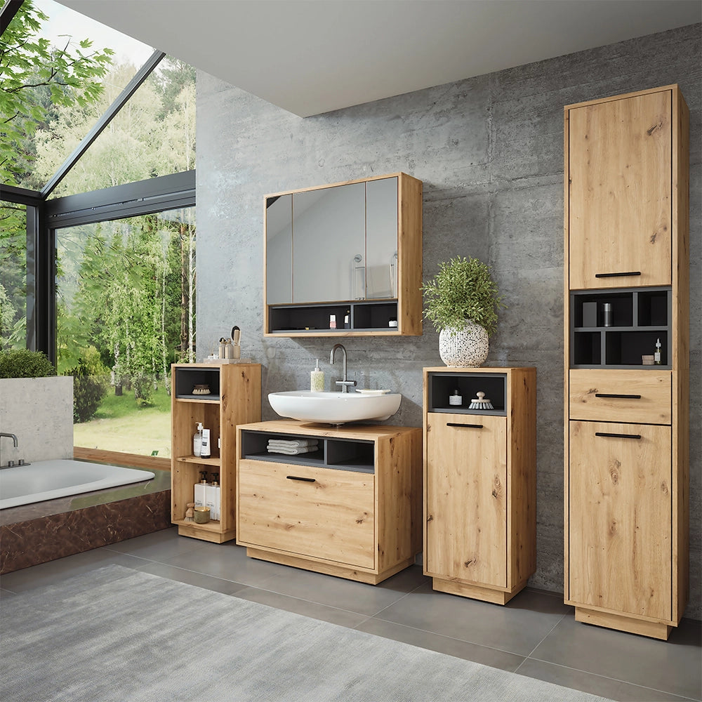 Vicco Set di mobili da bagno Rovere artigianale/antracite 2 parti