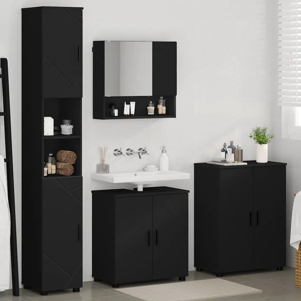 Set di mobili per il bagno Montaggio a parete 4 pcs Nero 3393004
