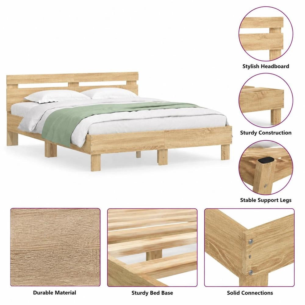 Bed Frame With Headboard And LED Lighting, Sonoma Oak, 140x200cm