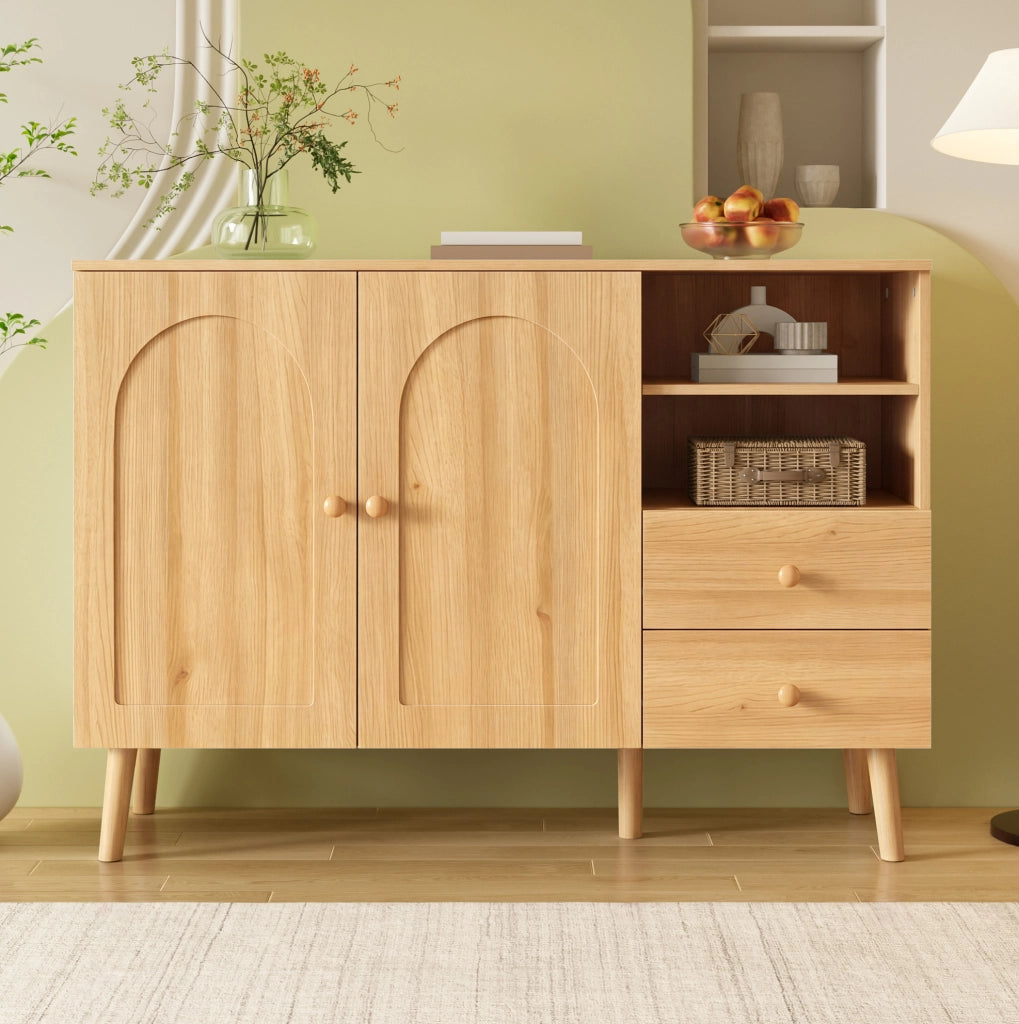 Sideboard naturale 118x35x82 cm con 2 ante e 2 cassetti