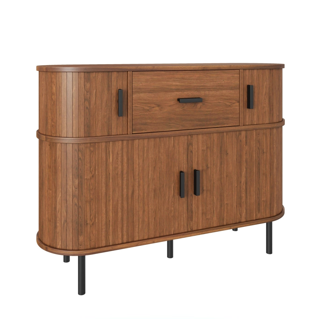 Sideboard a due livelli con ante scorrevoli e cassetto, finitura noce