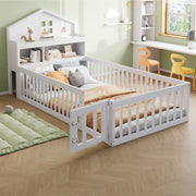 Letto a forma di casa bianco in legno massello con funzione contenitore e rete a doghe 90x200 cm