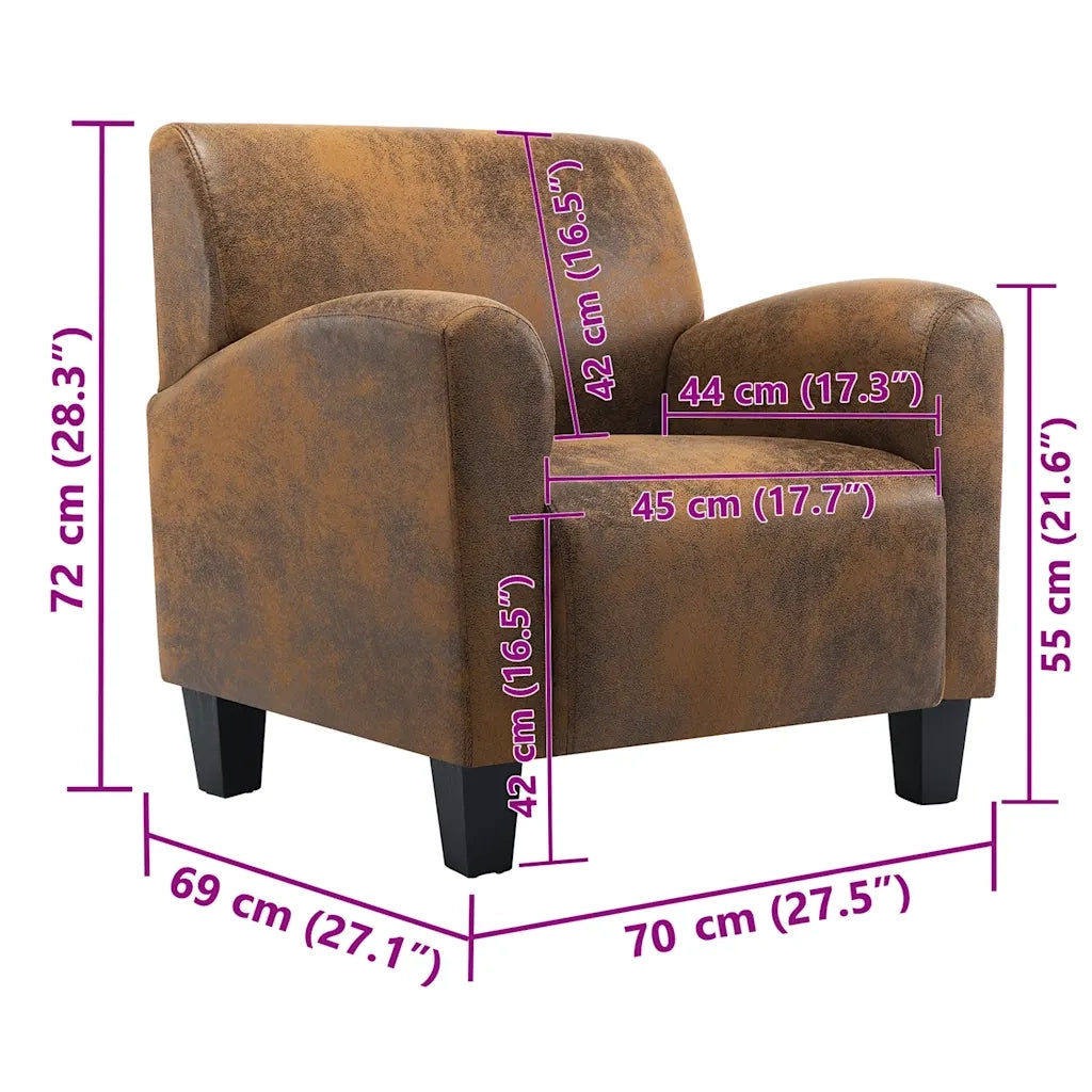 Poltrona | Sedia Relax Divano Marrone 70x69x72 cm Similpelle Scamosciata