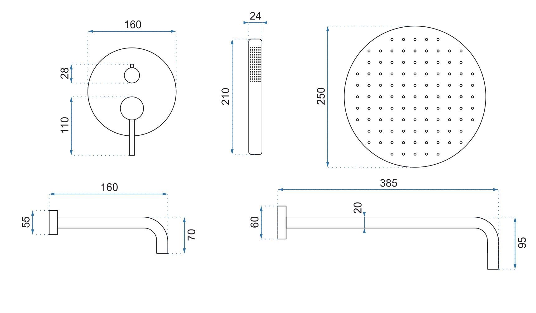 Set Da Vasca-doccia Da Incasso Rea Lungo Chrome + Box
