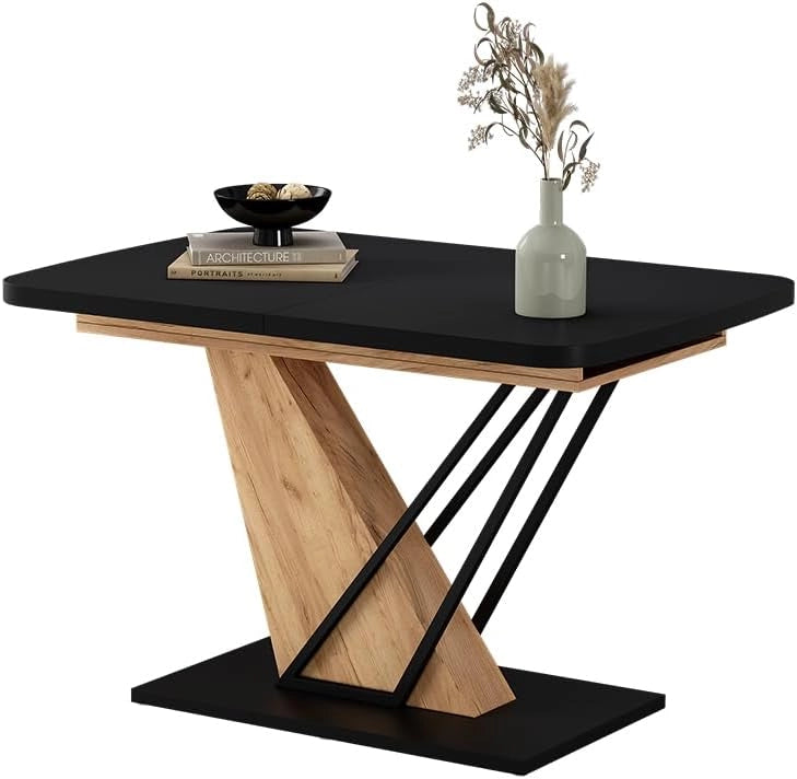 tavolo da pranzo allungabile Fenaro, Rovere nero/oro, 120 x 80 cm estensibile, estendibile fino a 160 cm con prolunga integrata