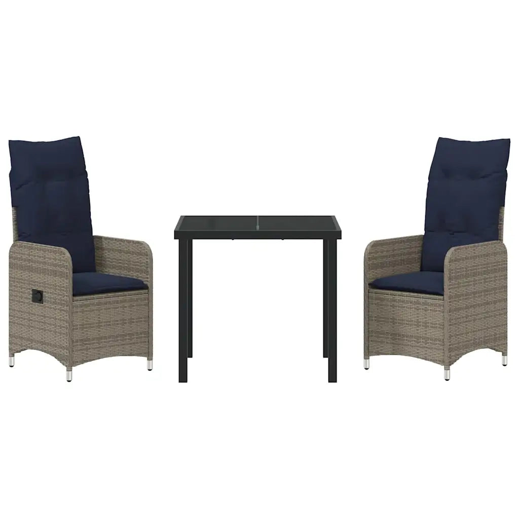 vidaXL Set da Pranzo per Giardino 3 pcs Grigio polyrattan